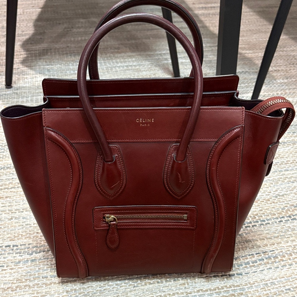Authentic Celine Micro Luggage Tote - Burgundy